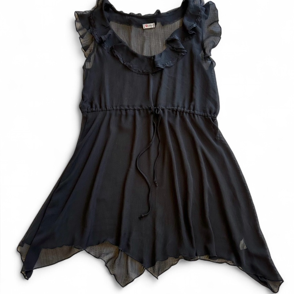 Olsenboye Y2K Whimsigoth Sheer Ethereal Black Ruffle Chiffon Blouse Fairygoth-*L